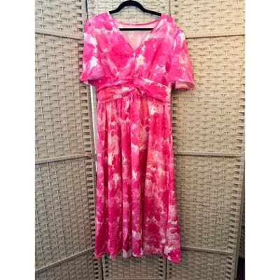 SHEIN Pink Floral Maxi Dress Women’s XL Empire Waist Flutter Sleeve Boho - Thumbnail 2