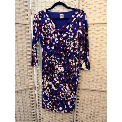 Anne Klein Women's Petite Three Quarter Sleeve V Neckline Midi Dress Blue Small