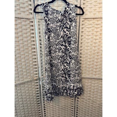 R& K Originals Snake Print Tiered Ruffle Hem Sleeveless Mini Dress Black White S - Thumbnail 7