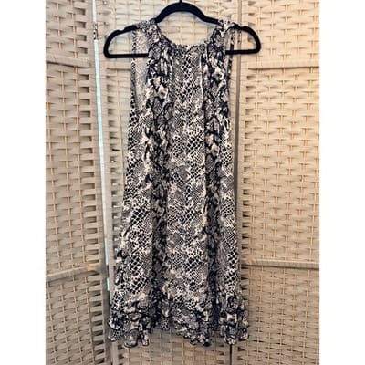 R& K Originals Snake Print Tiered Ruffle Hem Sleeveless Mini Dress Black White S - Thumbnail 2