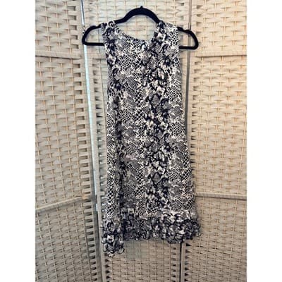 R& K Originals Snake Print Tiered Ruffle Hem Sleeveless Mini Dress Black White S - Thumbnail 8