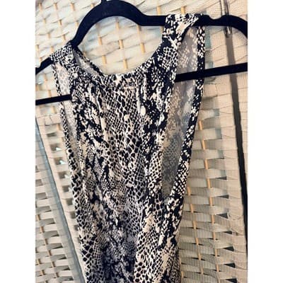 R& K Originals Snake Print Tiered Ruffle Hem Sleeveless Mini Dress Black White S - Thumbnail 6
