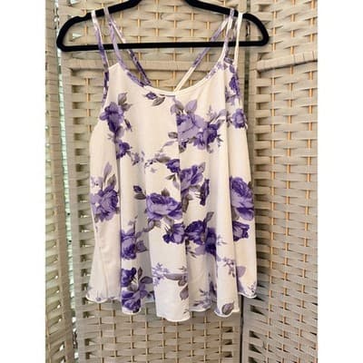 SHEIN Floral Spaghetti Strap Tank Top White Lilac Purple Flowy Women’s Large