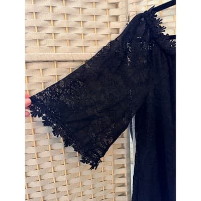 MIHOLL Off The Shoulder Lace Shift Loose Mini Dress Black L Flowy Straight Cut - Thumbnail 7