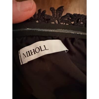 MIHOLL Off The Shoulder Lace Shift Loose Mini Dress Black L Flowy Straight Cut - Thumbnail 16