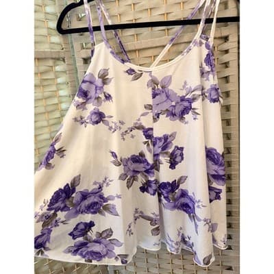 SHEIN Floral Spaghetti Strap Tank Top White Lilac Purple Flowy Women’s Large - Thumbnail 5