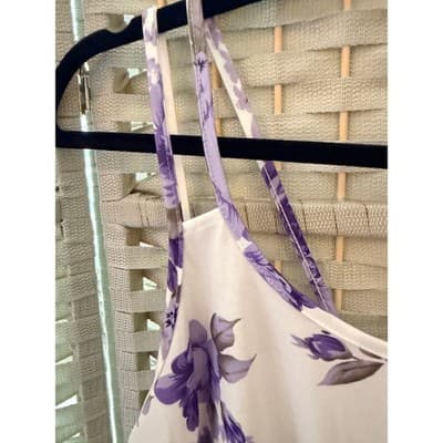 SHEIN Floral Spaghetti Strap Tank Top White Lilac Purple Flowy Women’s Large - Thumbnail 9
