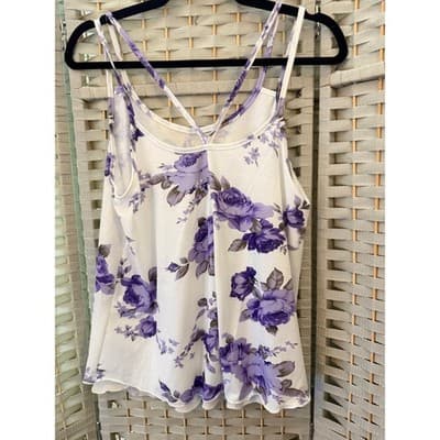 SHEIN Floral Spaghetti Strap Tank Top White Lilac Purple Flowy Women’s Large - Thumbnail 12