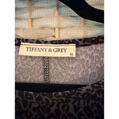 Tiffany & Grey Leopard Print Tiered Midi Dress M Black Gray Crew Neckline - Thumbnail 5