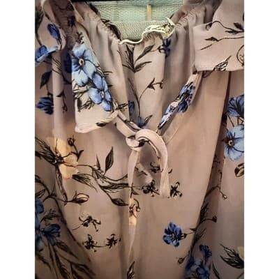 Liberty Love Off The Shoulder Floral Blouse M Pink Adjustable Spaghetti Strap - Thumbnail 7
