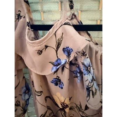 Liberty Love Off The Shoulder Floral Blouse M Pink Adjustable Spaghetti Strap - Thumbnail 9