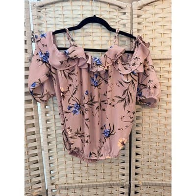 Liberty Love Off The Shoulder Floral Blouse M Pink Adjustable Spaghetti Strap - Thumbnail 10