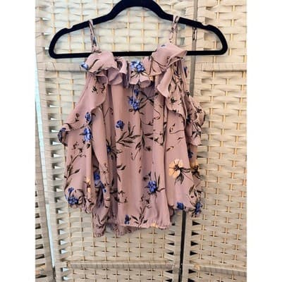 Liberty Love Off The Shoulder Floral Blouse M Pink Adjustable Spaghetti Strap - Thumbnail 12
