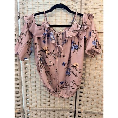 Liberty Love Off The Shoulder Floral Blouse M Pink Adjustable Spaghetti Strap - Thumbnail 2