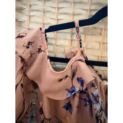Liberty Love Off The Shoulder Floral Blouse M Pink Adjustable Spaghetti Strap - Thumbnail 5