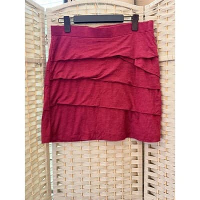 Prana Leah Multi Layer Mini Skirt L Red Asymmetrical Tiered Ruffle Design