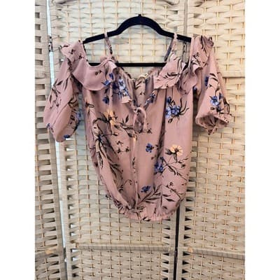 Liberty Love Off The Shoulder Floral Blouse M Pink Adjustable Spaghetti Strap