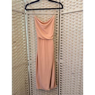 Forever 21 Minimalist Silhouette Midi Dress S Nude Draped Cowl Neckline