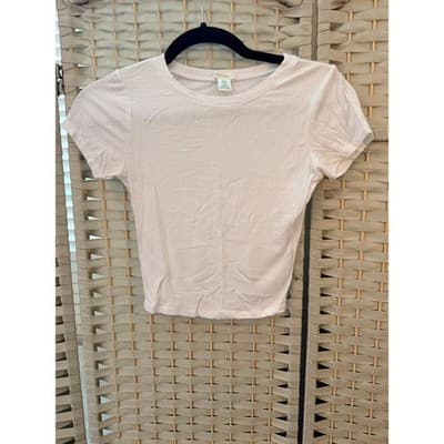 Bozzolo Crew Neck Ribbed Short Sleeve Crop Top S White Fitted Stretch Tee