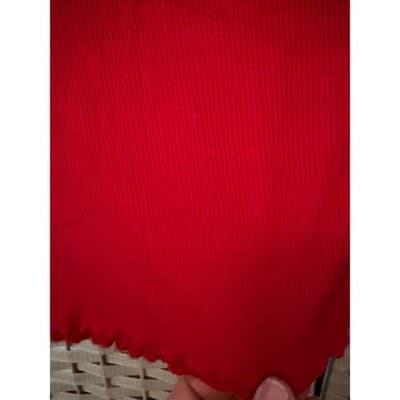 Bozzolo Ribbed Cropped Top S Red Crew Neckline Ruffled Details Short Sleeve - Thumbnail 8
