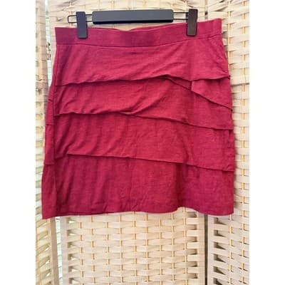 Prana Leah Multi Layer Mini Skirt L Red Asymmetrical Tiered Ruffle Design - Thumbnail 2