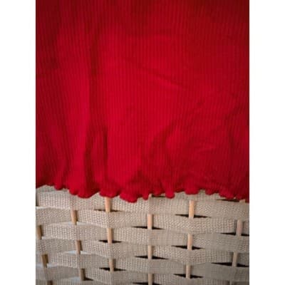 Bozzolo Ribbed Cropped Top S Red Crew Neckline Ruffled Details Short Sleeve - Thumbnail 3