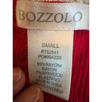 Bozzolo Ribbed Cropped Top S Red Crew Neckline Ruffled Details Short Sleeve - Thumbnail 9