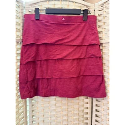 Prana Leah Multi Layer Mini Skirt L Red Asymmetrical Tiered Ruffle Design - Thumbnail 7