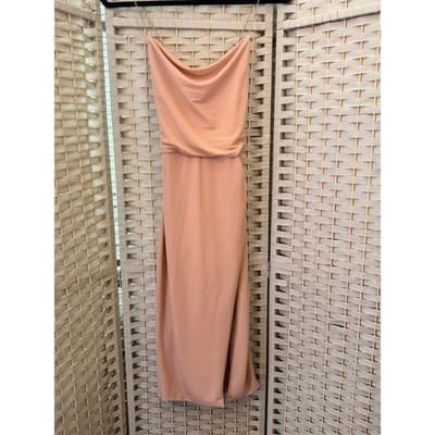 Forever 21 Minimalist Silhouette Midi Dress S Nude Draped Cowl Neckline - Thumbnail 2