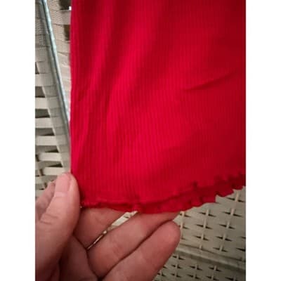 Bozzolo Ribbed Cropped Top S Red Crew Neckline Ruffled Details Short Sleeve - Thumbnail 7