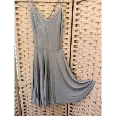 Forever 21 Solid Cami Fit Flare Skater Mini Dress S Gray Criss Cross Back Straps - Thumbnail 2