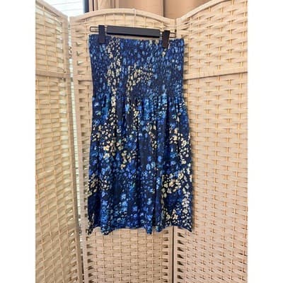 Women's Strapless Abstract Floral Print Elastic Smocked Tube Mini Dress Blue XL