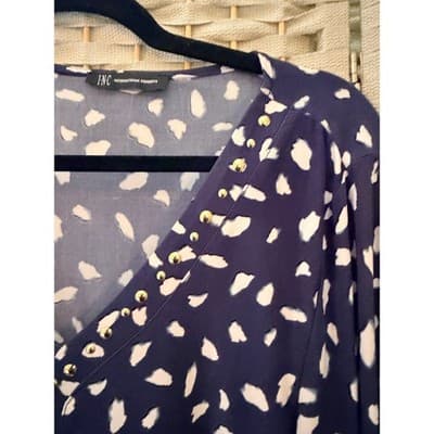 INC International Concepts Womens Navy Long Sleeve Blouse Gold Beaded Trim L - Thumbnail 5