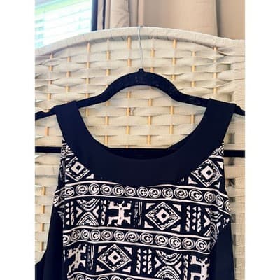 AB STUDIO Sleeveless Maxi Dress XL Black White Geometric Panel Straight Cut - Thumbnail 10