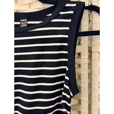 SHEIN Striped Ruched Bodycon Mini Dress Women's Black White Sleeveless S - Thumbnail 5