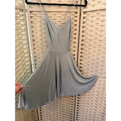Forever 21 Solid Cami Fit Flare Skater Mini Dress S Gray Criss Cross Back Straps - Thumbnail 3