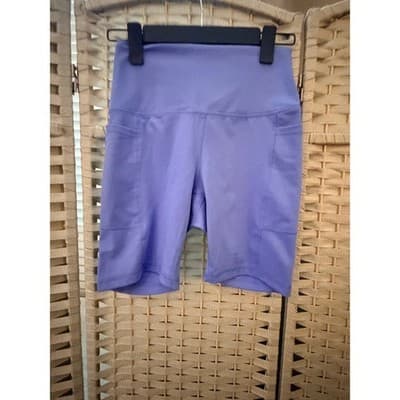 DANSKIN High Rise Waistband Women's Biker Shorts Purple S Athletic Side Pockets - Thumbnail 2