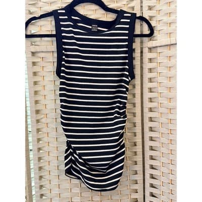 SHEIN Striped Ruched Bodycon Mini Dress Women's Black White Sleeveless S - Thumbnail 2