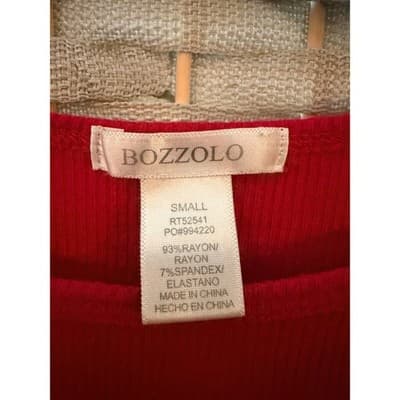 Bozzolo Ribbed Cropped Top S Red Crew Neckline Ruffled Details Short Sleeve - Thumbnail 5