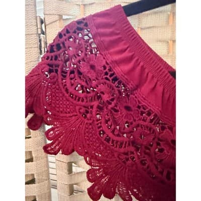 Tovia Off The Shoulder Lace Blouse Small Maroon Eyelet Trim Crochet Boho - Thumbnail 8