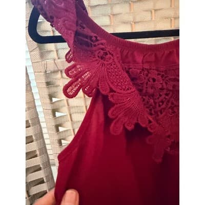 Tovia Off The Shoulder Lace Blouse Small Maroon Eyelet Trim Crochet Boho - Thumbnail 10