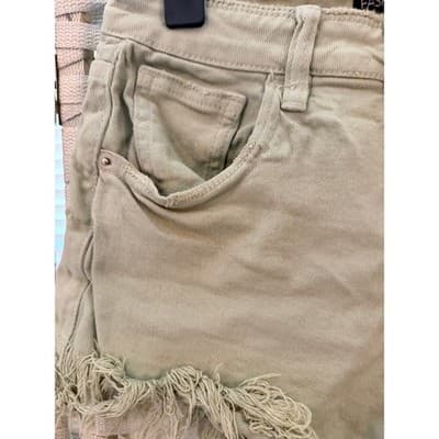Fashion Nova Only Good Energy Frayed Hem Denim Short Sage Green Small - Thumbnail 5