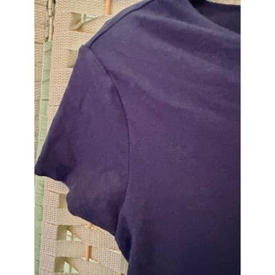 Pink Rose Short Sleeve Ruched Top Small Navy Blue Cropped Style Crew Neck - Thumbnail 6