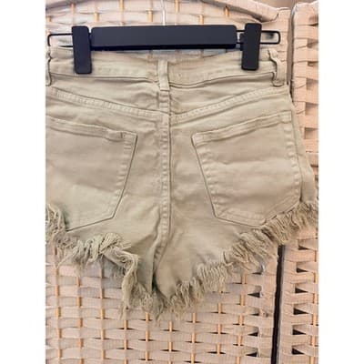 Fashion Nova Only Good Energy Frayed Hem Denim Short Sage Green Small - Thumbnail 10