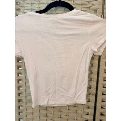 Bozzolo Crew Neck Ribbed Short Sleeve Crop Top S White Fitted Stretch Tee - Thumbnail 8