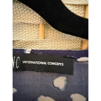INC International Concepts Womens Navy Long Sleeve Blouse Gold Beaded Trim L - Thumbnail 8