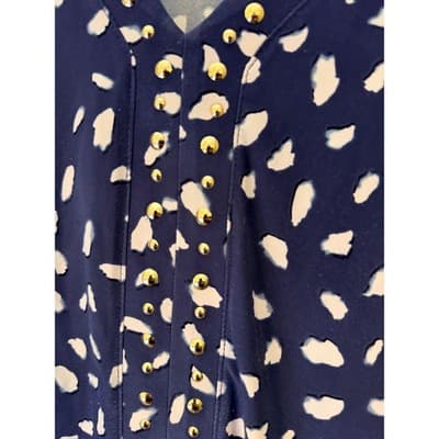INC International Concepts Womens Navy Long Sleeve Blouse Gold Beaded Trim L - Thumbnail 4