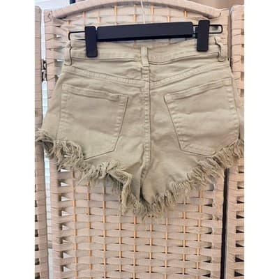 Fashion Nova Only Good Energy Frayed Hem Denim Short Sage Green Small - Thumbnail 9