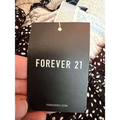 Forever 21 Ruched Sweetheart Crop Top S Black Ditsy Polka Dot Sleeveless NWT - Thumbnail 14