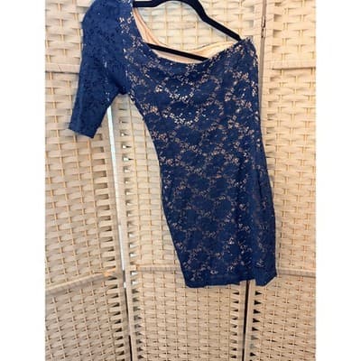 MYSTIC One Shoulder Bodycon Lace Mini Dress Blue M Asymmetrical Neckline - Thumbnail 8